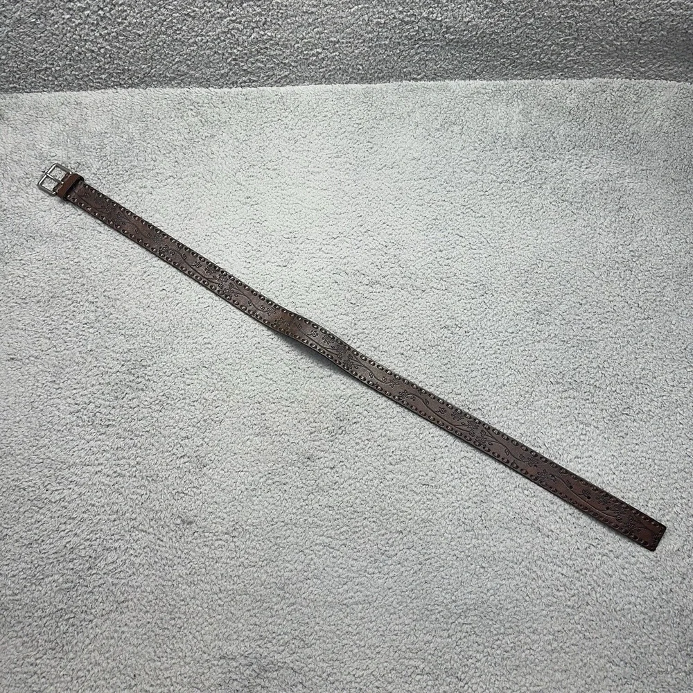 Wilsons Leather 64143-32‎ Hand Tooled Floral Brown Leather Brass Boho 38.5 Belt